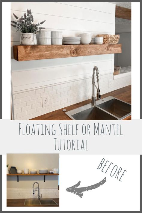 Diy Floating Mantle, Diy Mantle Shelf, Build A Floating Shelf, Floating Shelf Mantle, Diy Mantle, Floating Mantle, Wood Mantel Shelf, Diy Fireplace Mantel, Diy Mantel