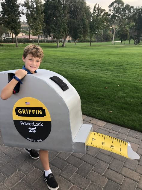 Tape Measure Costume (2018) Home Depot Costume, Maths Day Costumes Kids, Math Costume Ideas, Architect Costume, Math Costume, Calculator Costume, Maths Day, Clever Halloween Costumes, Diy Costumes Kids