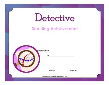 This purple certificate features a badge with a DNA strand under a magnifying glass and is great for Junior Girl Scouts who are into detective work. Free to download and print Girl Scout Detective Badge, Detective Badge, Dna Strand, Printable Border, Girl Scout Juniors, Printable Certificates, Marriage Anniversary, Certificate Design, Holiday Printables