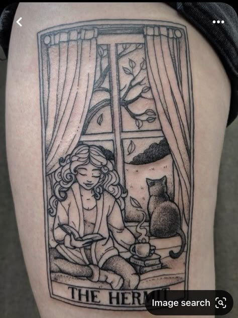 Tarot Card Tattoo Hermit, Tarot Card Tattoo The Hermit, Library Tattoo Ideas, The Hermit Tarot Card Tattoo, Tarot Stencil, Hermit Tarot Card Tattoo, 1692 Tattoo, Library Tattoos, The Hermit Tattoo