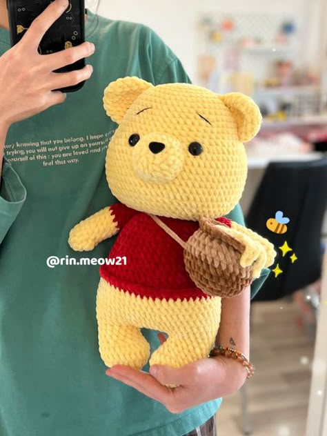 Crochet Pattern - Bear with honey pot - rin.meow21's Ko-fi Shop How To Crochet Winnie The Pooh, Honey Crochet, Teddy Bear Crochet, Disney Crochet Patterns, Easy Crochet Animals, Confection Au Crochet, Crochet Disney, Bear Crochet, Crochet Teddy Bear