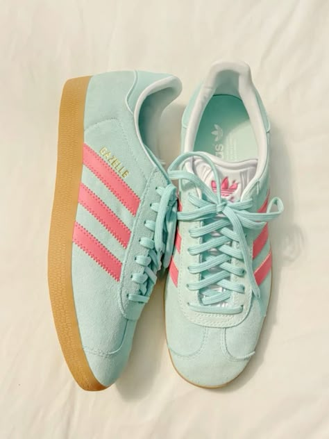 Adidas Trainers Aesthetic, Shoes Adidas Gazelle, Teal Shoes Outfit, Adidas Gazelle Aesthetic, Aesthetic Sneaker, Adidas Shoes Gazelle, Adidas Gazelle Pink, Shoes Gazelle, Adidas Aesthetic