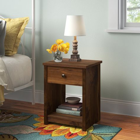 Andover Mills™ Kaczmarek Nightstand & Reviews | Wayfair Cozy Lodge, Drawer Set, Nightstand Wood, Decorative Storage Baskets, Wood Bookcase, Finished Basement, Wood Nightstand, Low Shelves, Bedroom Night Stands