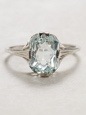 Radiant Diamond Rings, Edwardian Ring, Aquamarine Jewelry, Gemstone Engagement, Ring Antique, Radiant Diamond, Radiant Cut, Art Deco Ring, 925 Silver Jewelry