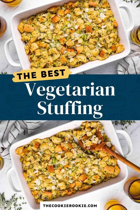 Vegetarian Stuffing Recipe - The Cookie Rookie® Vegetarian Stuffing Recipe, Vegetarian Stuffing, Thanksgiving Stuffing Recipes, Thanksgiving Vegetables, Stuffing Recipes For Thanksgiving, The Cookie Rookie, Stuffing Casserole, Cookie Rookie, Vegetarian Thanksgiving