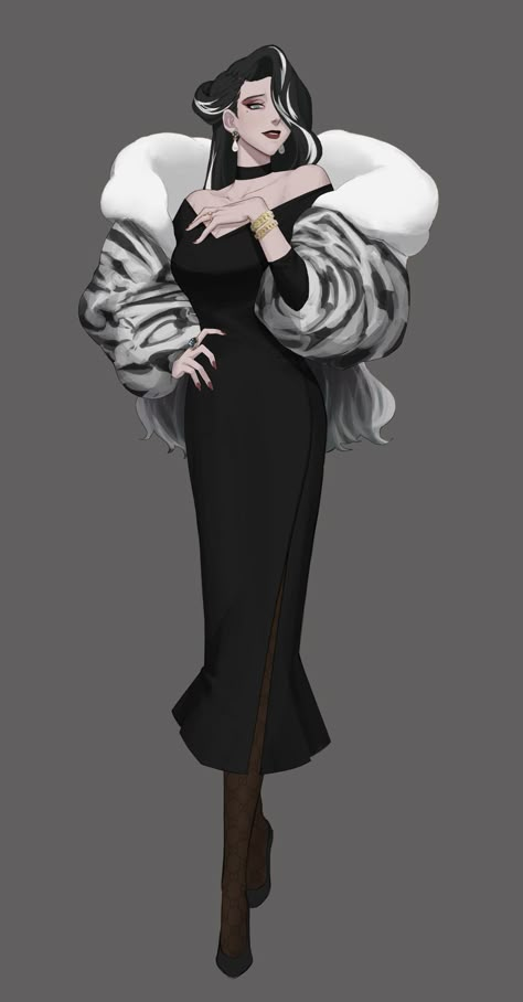 Rich Woman Character Design, Sins Character Design, Pose Reference Villain, Villain Outfits Design, Suit Character Design, Demon Outfit, Dnd Clothes, Steampunk Outfits Women, How To Draw Fur