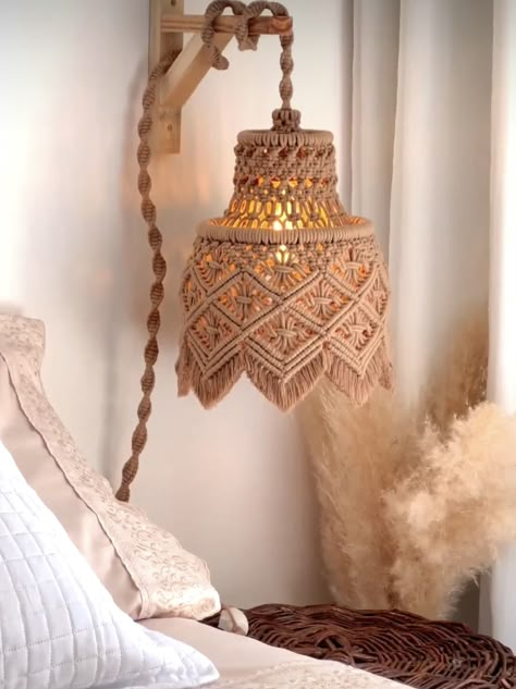 Macrame Hanging Light, Macrame Lamp Shades, Macrame Floor Lamp, Macrame Wallpaper, Macrame Table Lamp, Macrame Lighting, فن النسيج, Macrame Light, Macrame Lamp Shade