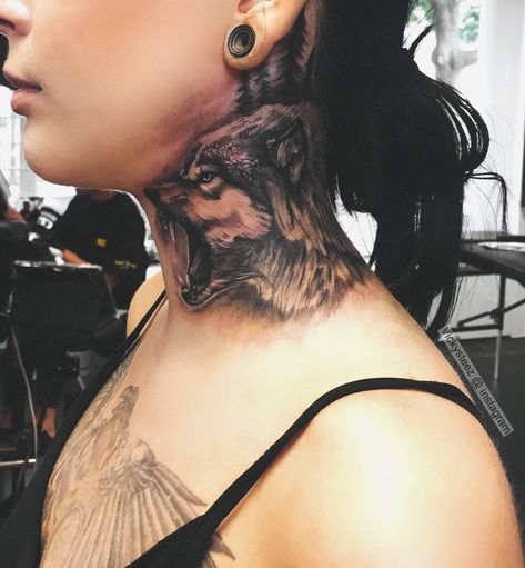 Wolf tattoo on my neck, neck tattoo, throa Wolf Tattoo Meaning, Side Neck Tattoo, Beautiful Wolf, Monster Tattoo, Famous Warriors, Throat Tattoo, Bird Tattoos, Neck Tattoos Women, Neck Tattoo For Guys