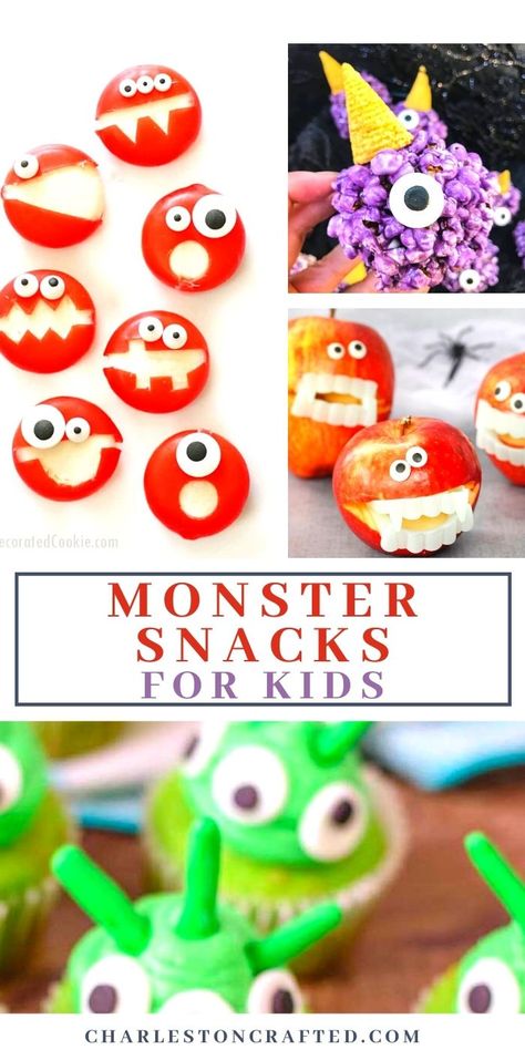 monster themed snack ideas and recipes for toddlers preschoolers and kids! Monster Dessert Ideas, Monster Birthday Food Ideas, Monster Themed Food, Monster Party Food, Monster Snacks, Recipes For Toddlers, Love Monsters, Snack Ideas For Kids, Monster Shapes