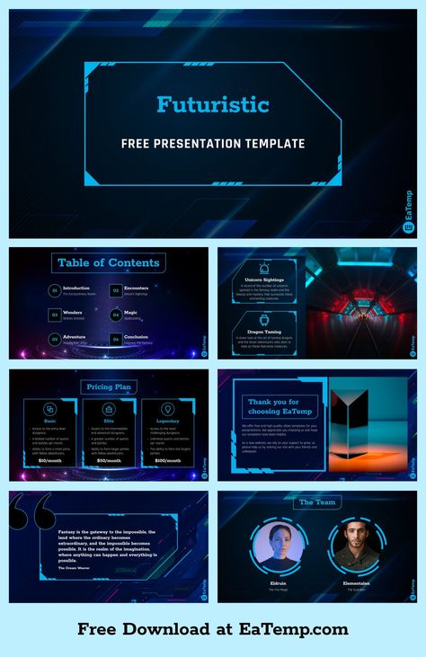 Futuristic PowerPoint Presentation Template - Free PowerPoint Templates, Google Slides, Figma Deck And Resume Futuristic Powerpoint, Blue Futuristic, Best Presentation Templates, Ppt Themes, Free Powerpoint Templates, Google Slides Theme, Ppt Design, Powerpoint Template Free, Themes Free