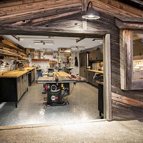 The challenge: Create a one-car-garage shop equipped with loads of tools and lots of smart storage at an affordable price. Wood Shops, Appliance Garage, Storage Garage, Cool Garages, Radial Arm Saw, Dust Collection System, Barn Wood Projects, Shop Vacuum, Wood Store