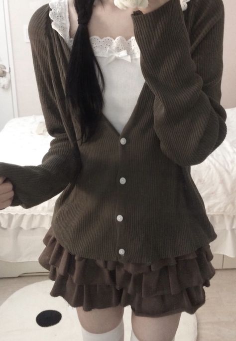 Choco Girl Outfits, Brown Coquette Outfit, Shoujo Fashion, Deer Outfit, Korean Fashion Work, Armor Dress, Aesthetic Outfit Ideas, Really Cute Outfits, Girly Outfits