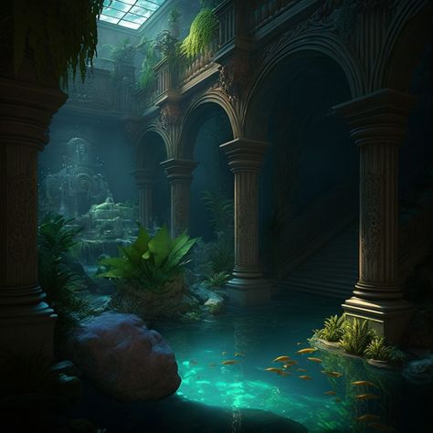 Water Temple, Fantasy Writer, Adventure Of The Seas, Fantasy Forest, Fantasy House, Fantasy Places, Fantasy Art Landscapes, Fantasy Inspiration, Environment Concept Art