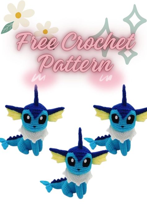 Amigurumi Pokemon Chibi Vaporeon Crochet Pattern - crochet.amgurum.com Vaporeon Crochet Pattern Free, Chibi Vaporeon, Chunky Amigurumi, Pokémon Crochet, Pokemon Crochet Pattern, Crochet Dreams, Crochet Pokemon, Amigurumi Elephant, Free Amigurumi Patterns