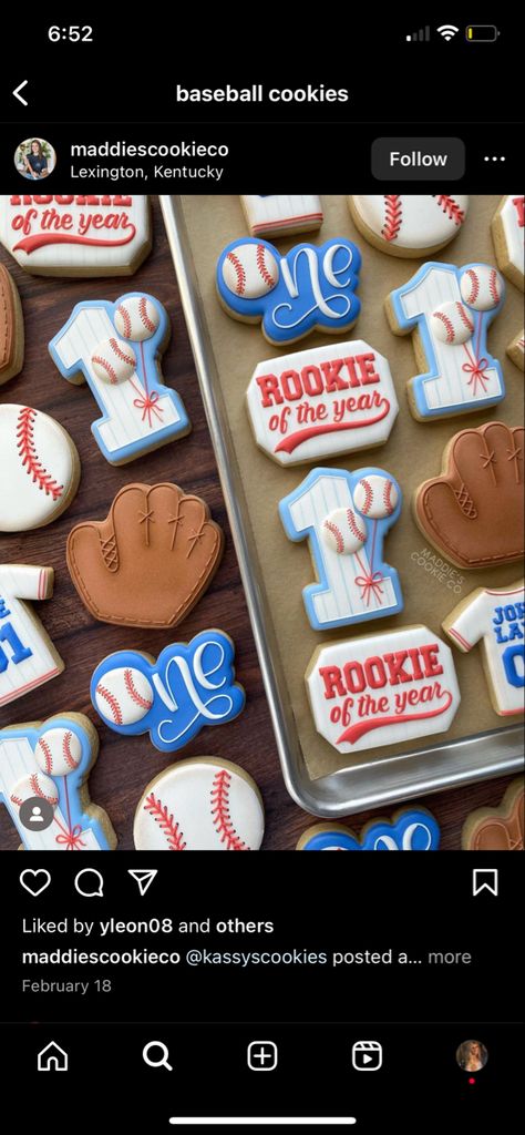 Baseball Cookies, Baseball First Birthday, First Birthday Cookies, Baby Birthday Themes, 1st Birthday Themes, Rookie Of The Year, First Birthday Party Themes, Baseball Birthday, Cookie Inspiration