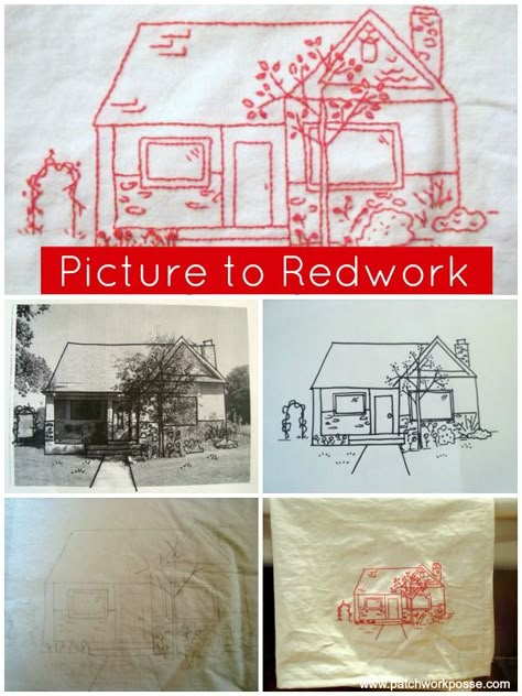 Embroidery tutorial- how to make your picture into a stitchery template. | patchwork posse #embroidery #redwork Crewel Embroidery Tutorial, Redwork Patterns, Tutorial Sewing, Embroidery Patterns Ideas, Crewel Embroidery Kits, Redwork Embroidery, Learn Embroidery, Hand Embroidery Projects, Folk Embroidery