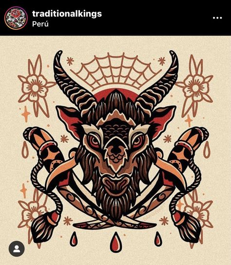 #tattoo #tattoos #inked #tattooart #tattooed #tattooideas #tattoodesign #tattooinspiration #tattoosleeve #tattooflash #inkedgirls #tattooedwomen  #InkLaughs  #TattooFails American Traditional Back Tattoo, Tattoo Goat, Traditional Chest Tattoo, Cap Tattoo, Trad Tattoos, Satanic Tattoos, Traditional Tattoo Inspiration, Traditional Style Tattoo, Capricorn Tattoo