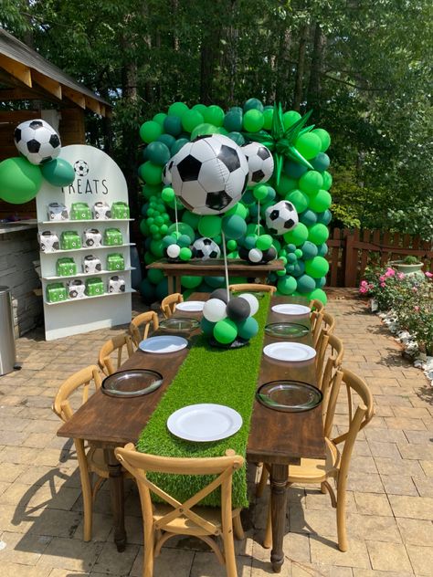 Soccer Second Birthday, Soccer Birthday Theme Decoration, 3rd Birthday Soccer Theme, One Year Old Soccer Party, Soccer Theme First Birthday Party, Soccer Team Birthday Party, Christmas Soccer Party, Diy Soccer Birthday Decorations, First Birthday Boy Soccer Theme