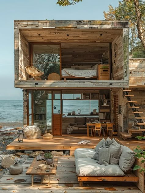 Tiny House World Tiny Island House, Tiny Home Beach House, Container Beach House, Dark Cottagecore House, Luxury Tiny House, Beach Tiny House, Barn Dominium, Modern Mexican Home, Decorate For Spring