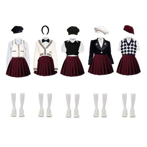 Five Member Girl Group Outfits, 5 Member Girl Group Outfits, Preformance Outfits, Fashion Top Outfits, Jennifer Behr, Japon Illustration, Velvet Headband, Korean Girl Fashion, Kpop Fashion Outfits