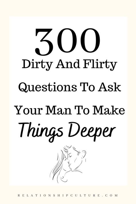 These dirty questions for boyfriend will give you that spark you need to ignite the fire in your relationship, will allow you and your partner to discover how adventurous you can be when it comes to the bedroom Steamy Questions To Ask, Questions For Your Boyfriend, Flirty Questions To Ask, Questions To Ask Your Partner, Boyfriend Questions, 100 Questions To Ask, Spice Up Your Relationship, Questions To Get To Know Someone, Flirty Questions