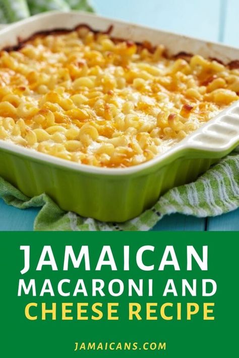 Jamaican Macaroni and Cheese Recipe - Jamaicans.com Jamaican Baked Mac And Cheese, Jamaican Mac N Cheese, Jamaican Sides Dishes, Jamaican Macaroni Pie, Jamaican Potatoes Recipes, Carribean Mac And Cheese, Jamaican Dinner Party, Caribbean Mac And Cheese, Jamaican Potatoes