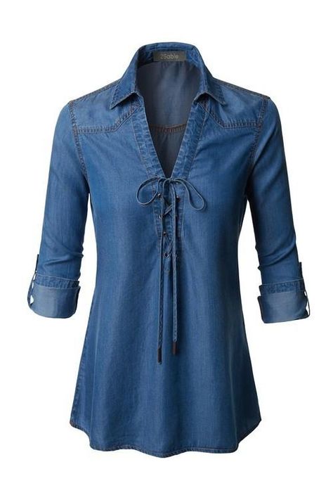 Chambray Tie Blouse Halter Neck Tops, Denim Top Women, Tencel Denim, Fashion Enthusiast, Tie Blouse, Kurta Designs, Ladies Tops Fashion, Kurti Designs, Denim Top