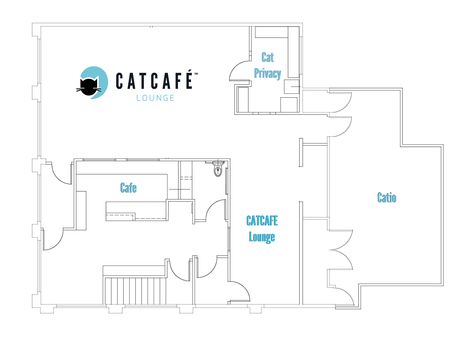 CatCafe Lounge :: Los Angeles, CA • hauspanther Cafe Layout Plan, Cafe Floor, Cafe Floor Plan, Cafe Plan, Pet Cafe, Hotel Floor Plan, Cafe Area, Two Story House Design, Cat Patio