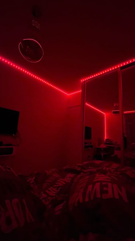 Led Light Bedroom Aesthetic, Bedroom Aesthetic Led Lights, Red Led Lights Bedroom Aesthetic, Light Bedroom Aesthetic, Led Light Ideas, Red Lights Bedroom, Led Lights Aesthetic, Aesthetic Led Lights, Led Lights Design