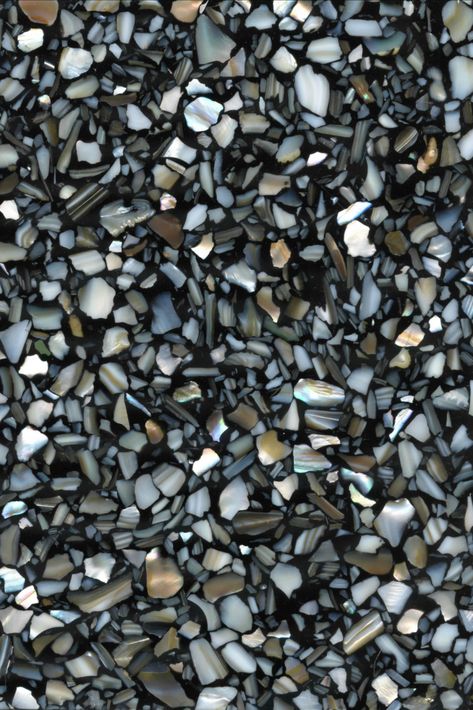 Shell Series – Shell Series 16 is a black terrazzo design using 100% Mother of Pearl. Specify Shell Series 16 (SH16) for poured-in-place epoxy terrazzo installations. Products: TERRAZZCO Brand Products Matrix Color: EZPour Epoxy 158 – Black Aggregates: Mother of Pearl Availability: Made to Order Projects: Commercial, Institutional, Industrial #terrazzo #blackterrazzo #shells #interiordesign Shell Terrazzo, Black Terrazzo, Terrazzo Design, Matrix Color, Pearl Shell, Matrix, Mother Of Pearl, New Homes, Shells