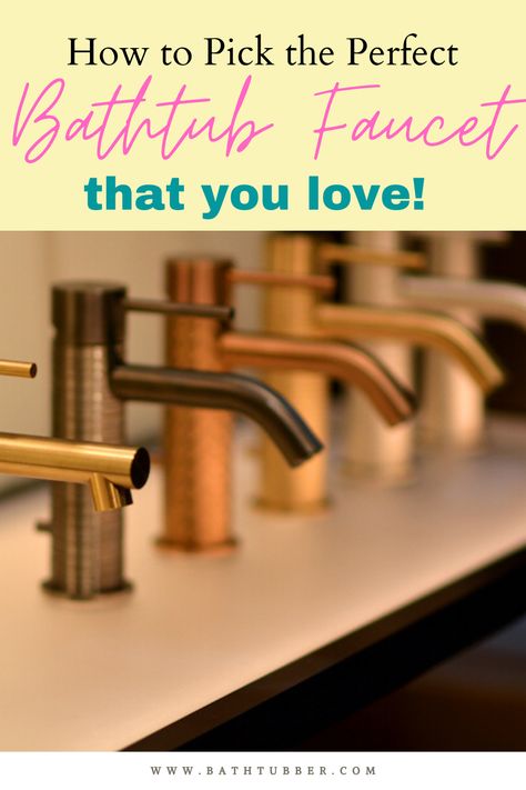 We’ll help you figure out whether a wall mount tub, deck mount or freestanding bathtub faucet is the best match for you. Then we’ll explore the other key issues such as flow rate, holes, spacing, and of course, style! Get the faucet education you need to pick the right faucet for your bathroom. Bathtub faucet. Freestanding bathtub faucet. Clawfoot tub faucet. Wall mount tub faucet. Bathtub faucet ideas. #bathtubfaucets #freestandingbathtubfaucet #wallmountbathtubfaucet #bathtubfaucetideas Bathtub Faucet Ideas, Clawfoot Tub Restoration, Tub Faucet Wall Mount, Outdoor Clawfoot Tub, Zen Bathroom Decor, Vintage Clawfoot Tub, Tub Deck, Bathtub Faucets, Wall Mount Tub Faucet