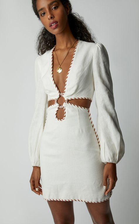 Braid-Trimmed Cutout Linen Mini Dress by ZIMMERMANN Now Available on Moda Operandi Linen Mini Dress, Looks Chic, Mode Inspiration, White Mini Dress, Cut Outs, Moda Operandi, Look Fashion, Fashion Collection, Fashion Inspo Outfits