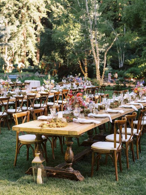 At This Cottagecore-Themed Wedding Under the Redwood Trees, Guests Rode a Mini Train to the Reception Cottagecore Themed Wedding, Cottagecore Wedding Reception, Wedding Under Tree, Wedding Under Trees, Cottage Core Wedding, Tree Grove, Cottagecore Wedding, Groom Style Wedding, Forest Theme Wedding