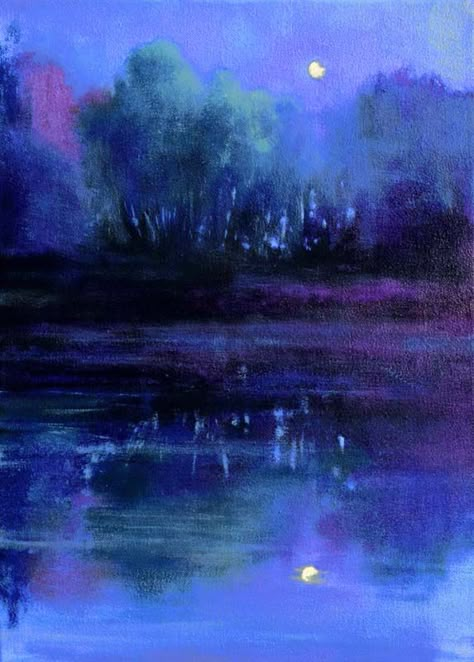 Moonrise with Dragonflies | John O'Grady 20th Century Art, Art Face, Tablet Wallpaper, Purple Art, Pastel Art, Contemporary Landscape, Moon Art, Pastel Painting, Mixed Media Canvas