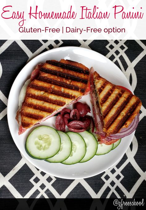 Gluten Free Italian Panini | A crisp gluten free panini that uses some of the best flavors of Italy to make a delicious meal. Gluten Free Panini Recipes, Italian Panini, Gluten Free Granola Recipe, Panini Recipe, Pesto Cheese, Gluten Free Italian, Cheese Alternatives, Panini Recipes, Cucumber Slices