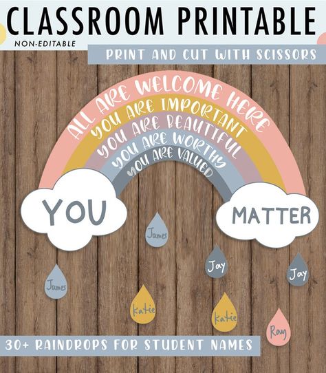 Inclusive Preschool Classroom, Boho Rainbow Classroom Bulletin Board, Boho Rainbow Bulletin Board Ideas, Boho Bulletin Board Ideas, Boho Rainbow Bulletin Board, Pastel Bulletin Board, Inclusive Classroom Decor, Pastel Classroom Decor, Teacher Welcome Signs