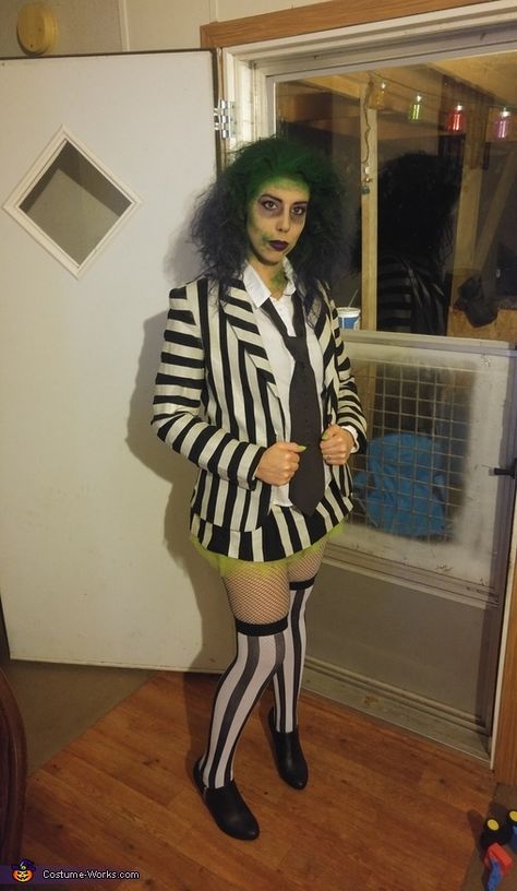 Hot Beetlejuice Costume, Beetlejuice Female Costume, Beetlejuice Cosplay Female, Girl Beetlejuice Costume, Womens Beetlejuice Costume, Beetlejuice Makeup Female, Lady Beetlejuice, Beetlejuice Costume Female, Beetlejuice Girl Costume