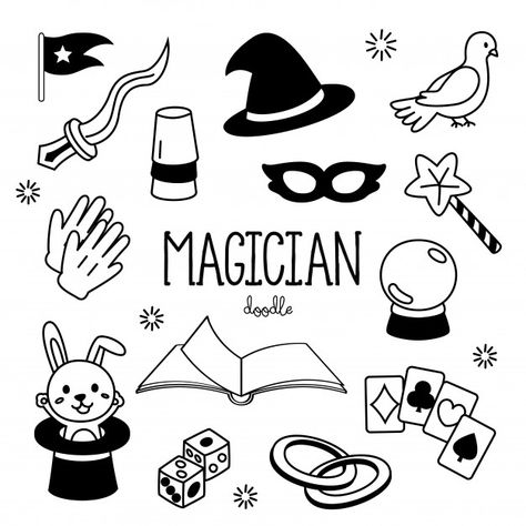 Hand drawing styles magician items. dood... | Premium Vector #Freepik #vector #design #star #hand #cartoon Magician Symbols, Hand Drawing Styles, Magician Drawing, Magician Illustration, Magician Aesthetic, Houdini Poster, Magic Sketch, Aesthetic Clipart, Magic Doodle