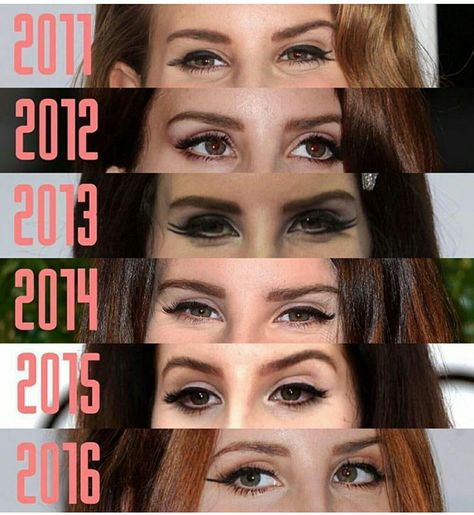 Lana Del Rey through the years #LDR #eyes Lana Del Rey Lashes, Ldr Makeup, Lana Del Rey Inspired Makeup, Lana Del Ray Makeup, Lana Del Rey Eyes, Lana Del Rey Makeup, Lizzie Grant, Costume Aesthetic, Lana Del Rey Concert