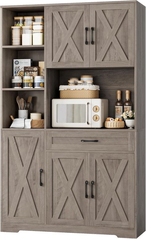 Hostack 71"" Tall Kitchen Pantry Storage Cabinet, Farmhouse Food Pantry Cabinet With Microwave Pantry Cabinet With Microwave, Cabinet With Microwave, Farmhouse Food, Food Pantry Cabinet, Tall Kitchen, Kitchen Pantry Storage Cabinet, Pantry Storage Cabinet, Kitchen Pantry Storage, Living Room Cabinets