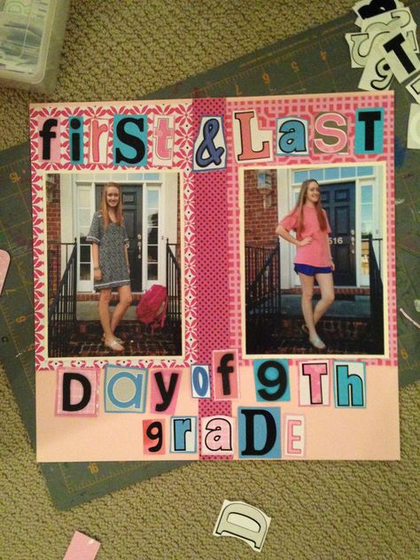 First and last day of school on single 12x12 scrapbook page First Day Of School Scrapbook Layouts, First Day Of School Scrapbook, School Scrapbook Layouts, School Scrapbook, Multi Photo, 12x12 Scrapbook, Last Day Of School, Page Layout, Scrapbook Layouts