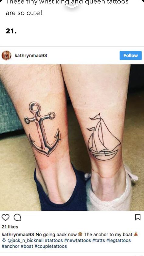 Ship and anchor couple tattoo Couple Tattoo, Couple Tattoos, Triangle Tattoo, Geometric Tattoo, Tattoos