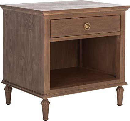 SAFAVIEH Brown Shelf Table (Fully Assembled) Couture Home Collection Lisabet 1-Drawer Wood Nightstand Rococo Details, Nightstand Wood, Drawer Wood, Contemporary Nightstand, French Elegance, Carved Legs, Family Furniture, Industrial Coffee Table, Bedside Storage