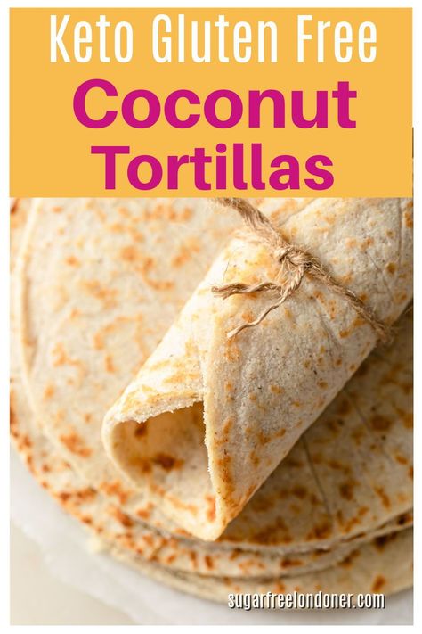 These spiced keto coconut flour tortillas are seasoned with cumin, onion powder and garlic. We think they are the perfect accompaniment for all Mexican dishes and even curries. Alternatively, use as a nut free low carb wrap for burritos or simply fill with ham, cheese and lettuce! Coconut Flour Tortillas, Dolce Poche Calorie, Keto Gluten Free, Keto Tortillas, Low Carb Low Fat Recipes, Low Carb Low Sugar, Low Carb Dessert, Low Carb Tortillas, Low Carb Diet Recipes