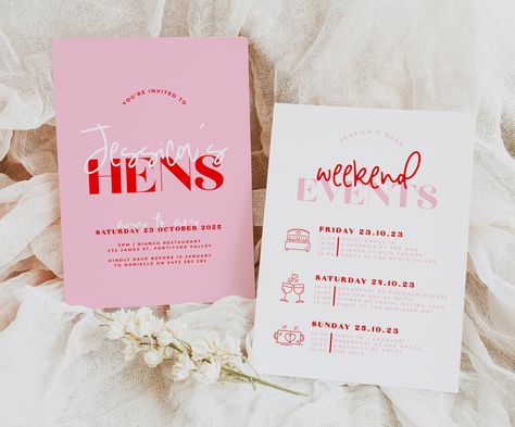 Hen Do Itinerary, Lana Pink, Hens Weekend, Hens Party Invitations, Hen Weekend, Event Template, Bachelorette Invitations, 80th Birthday Party, Invitation Baby Shower