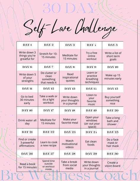 30 Day Self Love Challenge, Self Care Challenges, Yoga Foto's, Self Love Challenge, Self Care Worksheets, 30 Day Challenges, Vision Board Examples, Healing Journaling, Journal Inspiration Writing