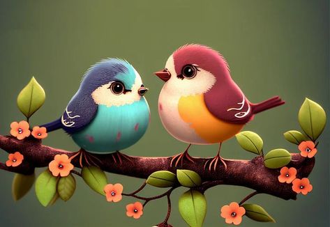 Love Birds Drawing, Cartoon Birds, Most Beautiful Birds, Bird Wallpaper, Picture Illustration, Cute Animals Images, Cute Cartoon Animals, Color Pencil Art, God Art