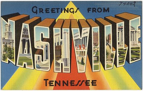 Tennessee Poster, Nashville City, Nashville Art, Vintage Postcards Travel, Travel Postcard, Super 8, Music City, Old Postcards, Photo Postcards