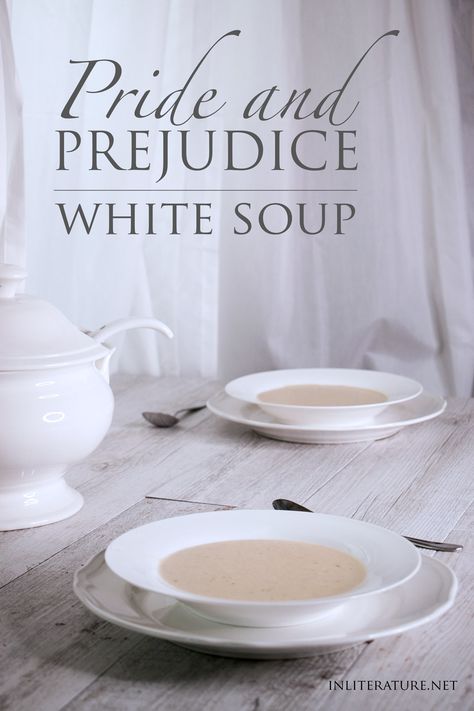 Celebrate Jane Austen's bicentenary with this white soup recipe that was made for Mr. Bingley's Netherfield Ball. Jane Austen Food Recipes, Pride And Prejudice Themed Food, Pride And Prejudice Party Food, Jane Austen Food, Literary Recipes, Regency Party, Literary Food, Nerd Food, Movies Food