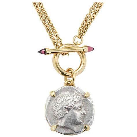 Warrior On Horse, Spear And Shield, Coin Jewellery, Ancient Coin Jewelry, Metalwork Jewelry, Ancient Coin, Yellow Gold Necklace, Rhodolite Garnet, Coin Jewelry